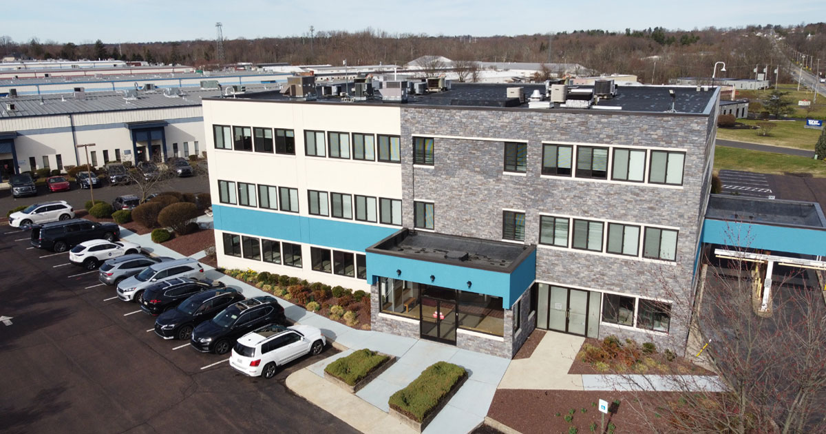 Aerial view of Babylon Business Campus 3-story office building at 955 Horsham Road Horsham PA
